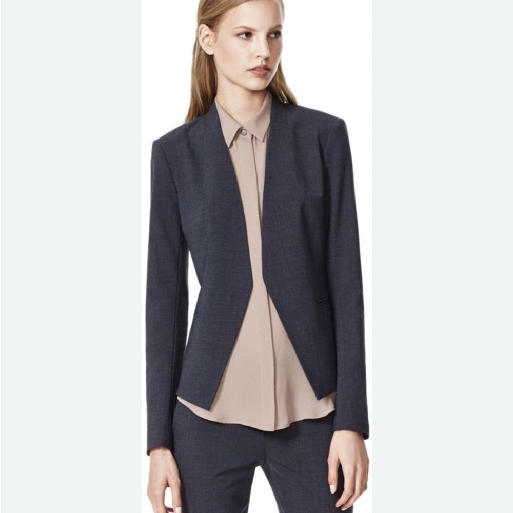 Theory Lanai Classic Wool Blend Open Front Blazer in Blue Size 0